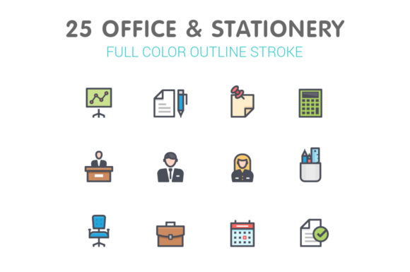 Office & Stationery Line with Color: A Designer's Go-To Icon Set