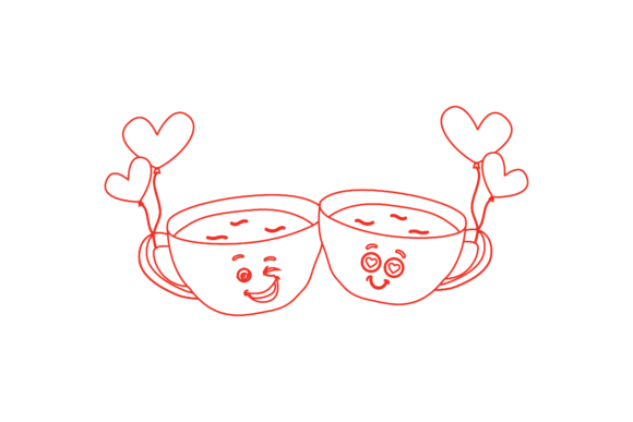 Valentine Kawaii Cup Couple Color Line: A Sweet Touch for Designs